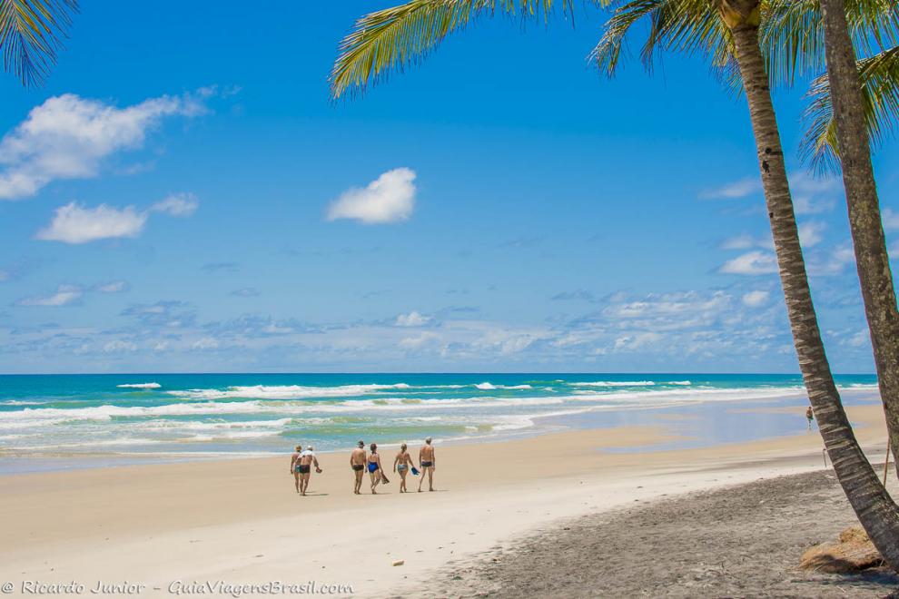 Imagem de alguns amigos andando na beira do mar.